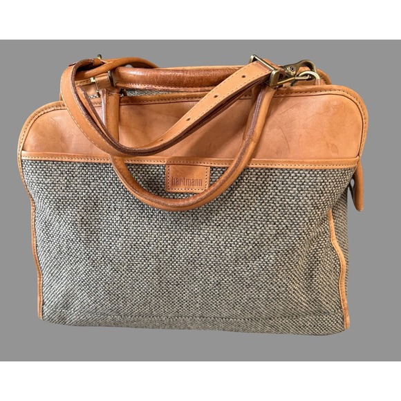 Hartmann Tweed Leather Briefcase Messenger Laptop Travel Carry On Bag - Picture 2 of 16